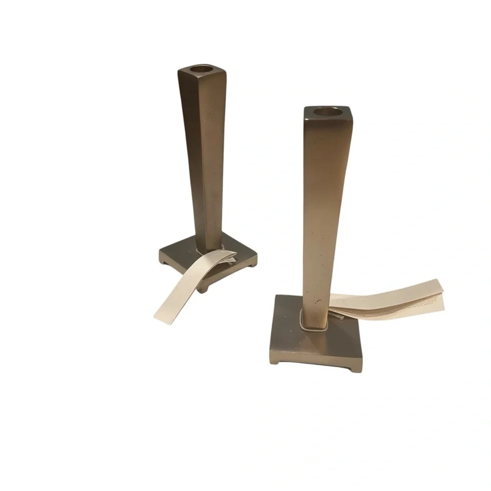 La linge metal pewter candlestick holders 2 New crate and barrel holiday formal